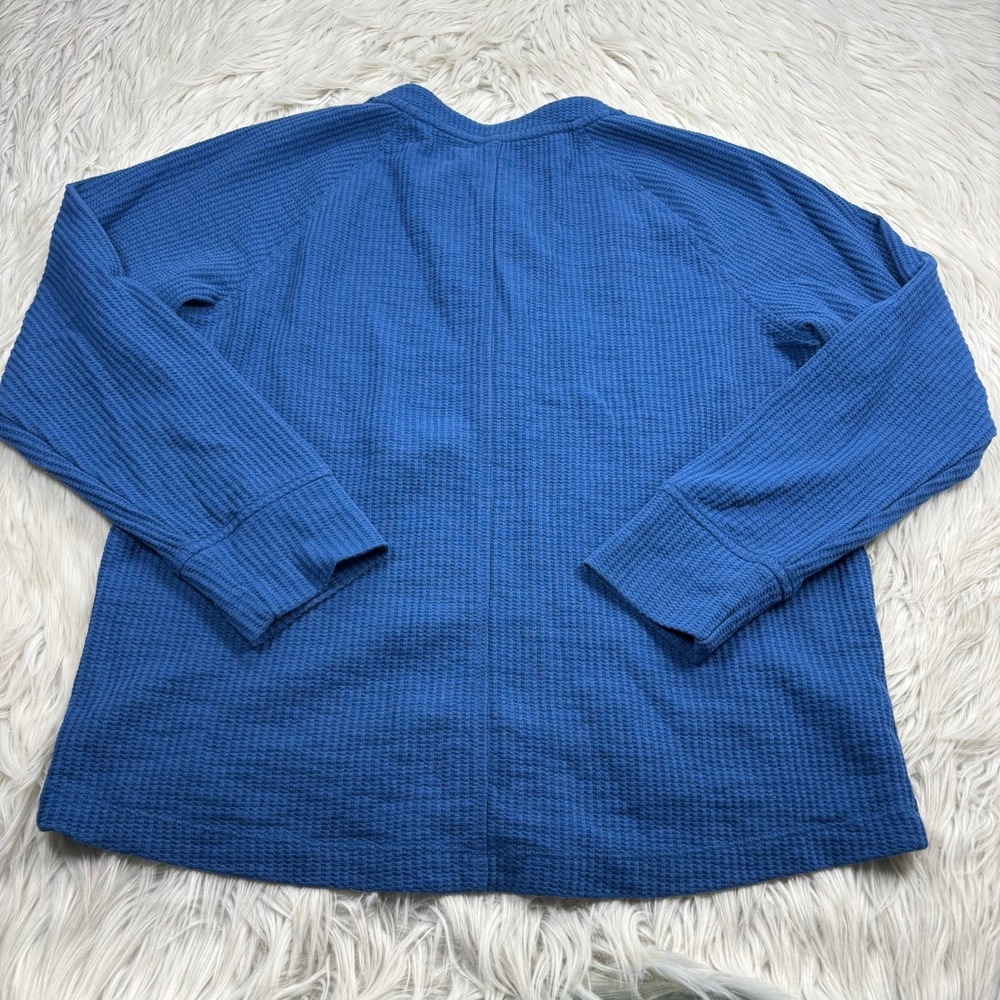 LOFT Women's M Blue Waffle Knit Henley Long Sleeve Top Normcore Cozycore Granola - Picture 5 of 5